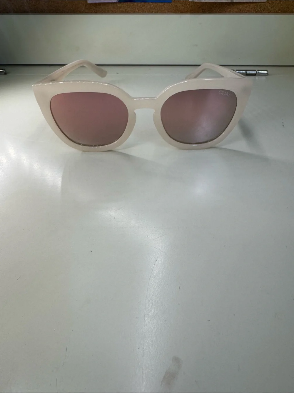Quay Australia Cream Frame Sunglasses with Rose Lenses